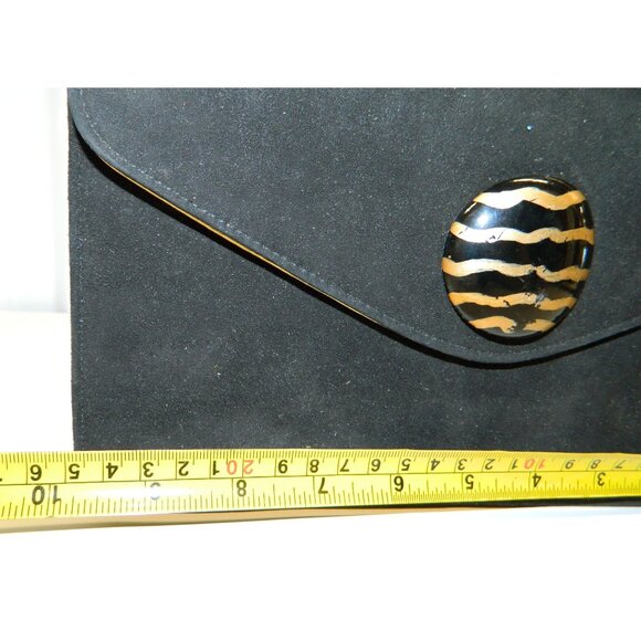 Vtg Costablanca Black Suede Envelope Clutch Gold Chain Strap Tiger Stripe Button - Picture 3 of 14